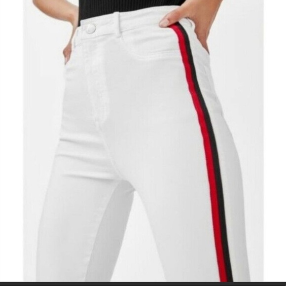 Zara trafaluc hi rise shaper jeans US 4 white & black red tuxedo stripes - Picture 2 of 4